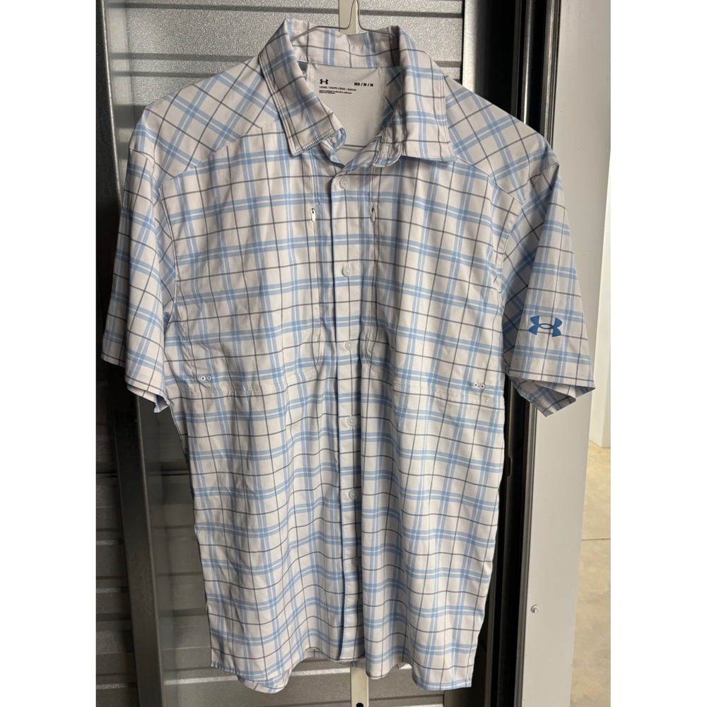 Under Armour Tide Chaser 2.0 Mens Blue Plaid Fishing Shirt Size Medium